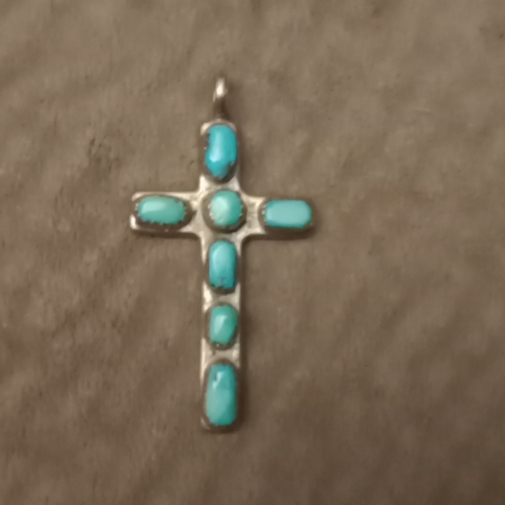 Small Turquoise and silver cross pendant